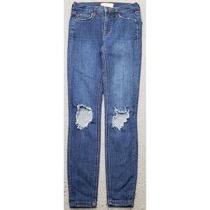 Free People Jeans Womens 24R Blue Denim Distressed Stretch Streetwear Skinny Leg